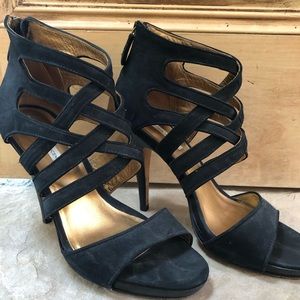 Cynthia Vincent Black Suede Strappy Heels